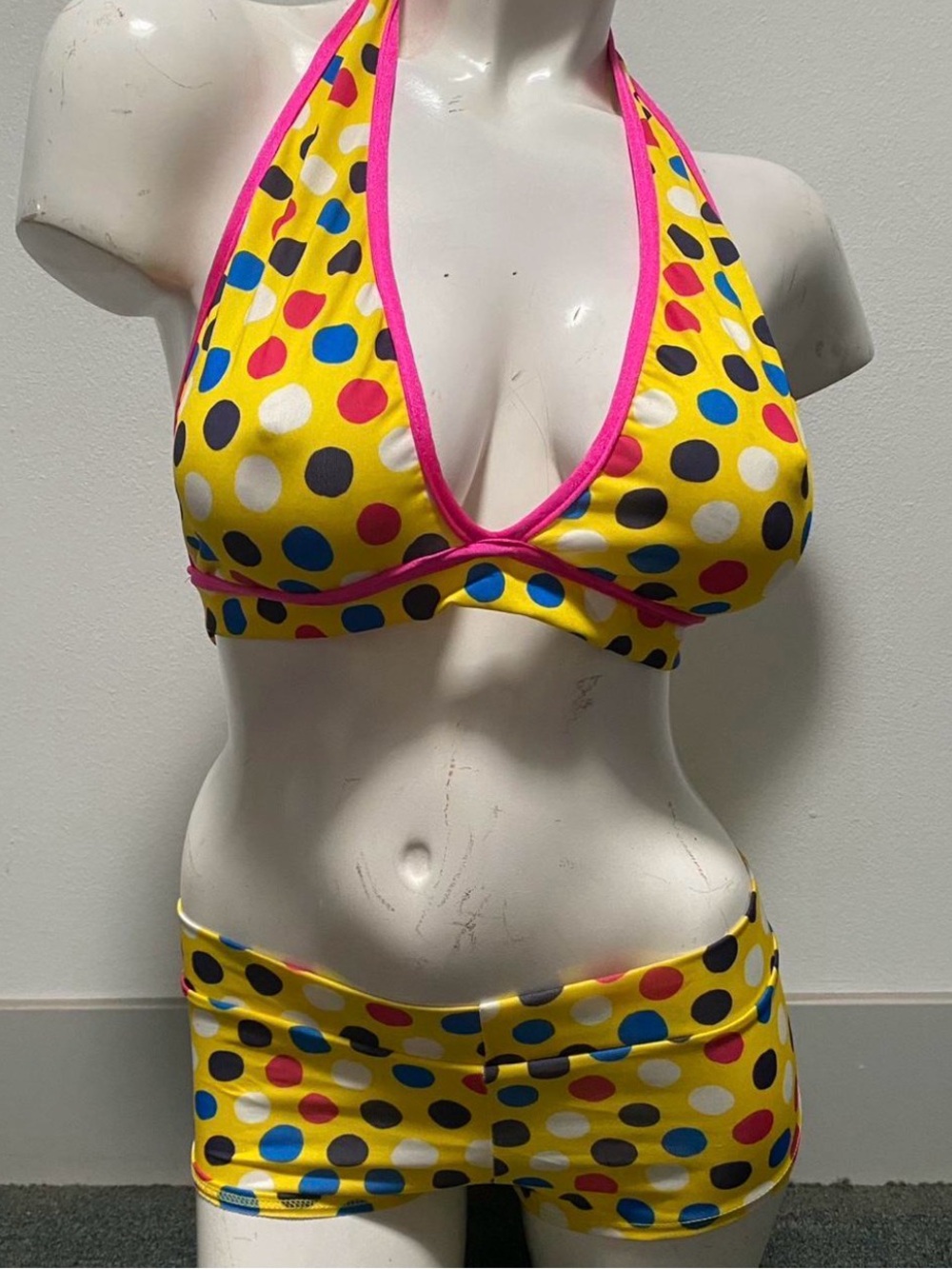 Yellow Polka Dot Halter Bikini Set